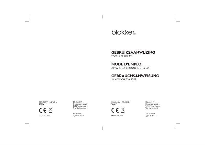 Page 1 de la notice Manuel utilisateur Blokker BL-80002