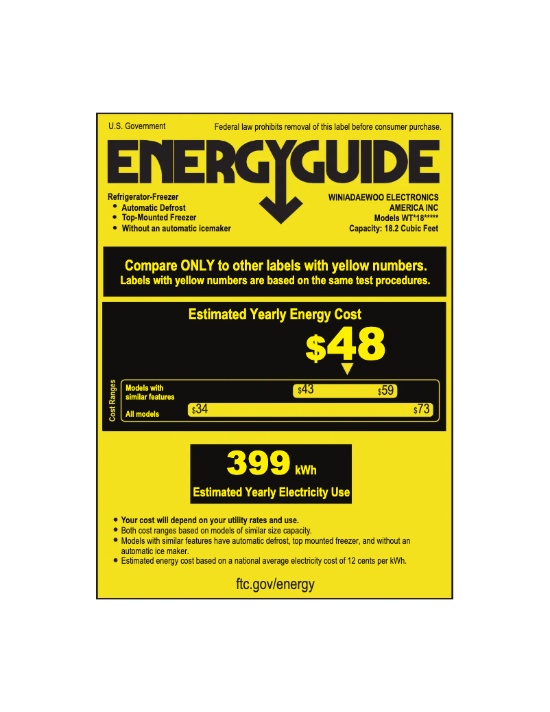 Page 1 de la notice Label énergétique Winia WRTG18HBWCD