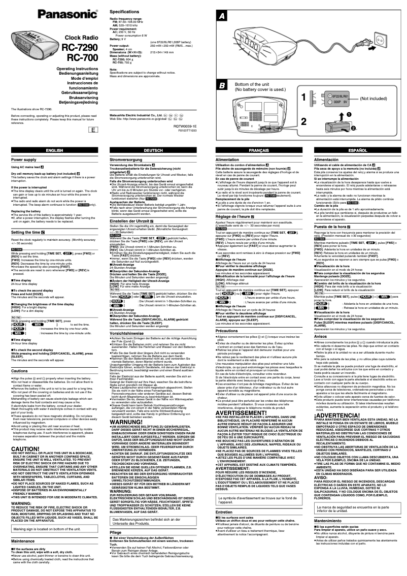 Page n°1 - Manuel utilisateur Panasonic RC-700
