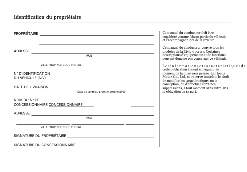 Page 1 de la notice Manuel utilisateur Honda Civic (2007)