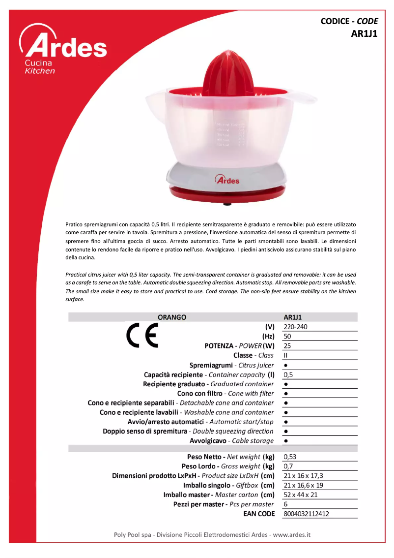Image de la première page du manuel de l'appareil AR1J1