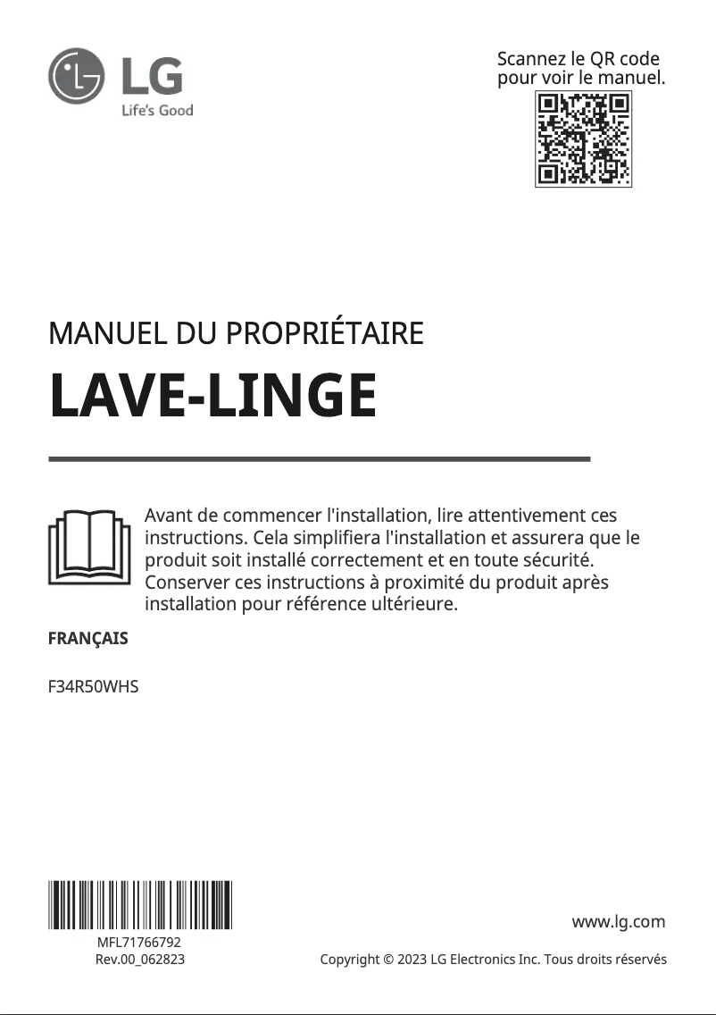 Page 1 de la notice Manuel utilisateur LG F34R50WHS