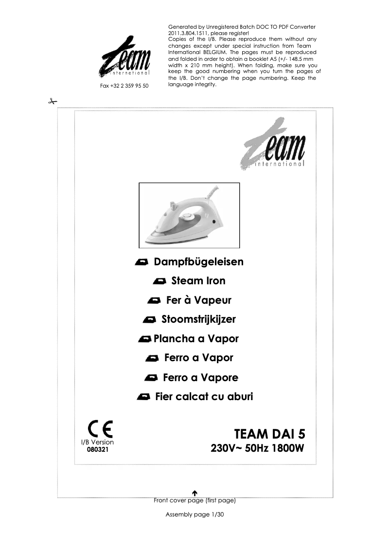 Page 1 de la notice Manuel utilisateur Team DAI 5