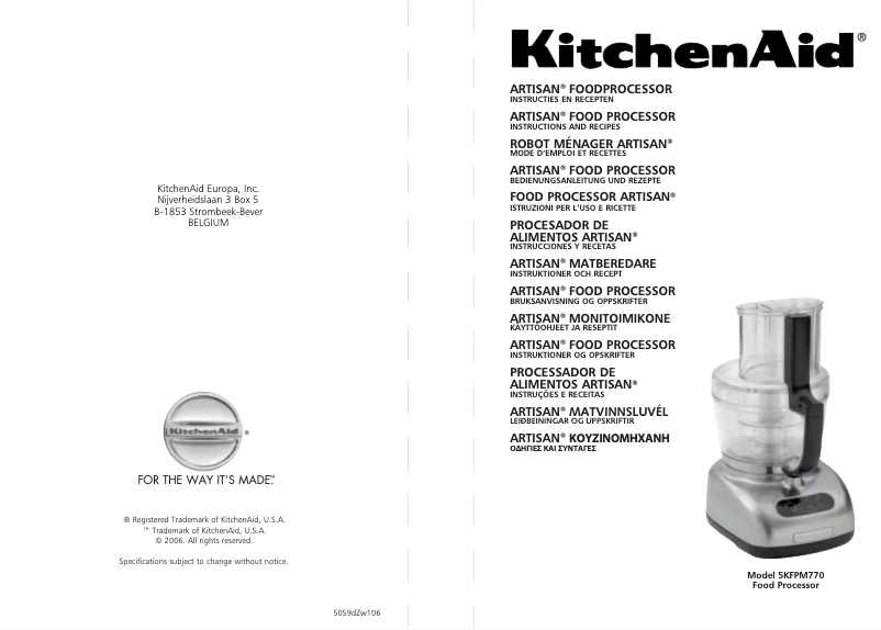 Page n°1 - Manuel utilisateur KitchenAid 5KFPM770