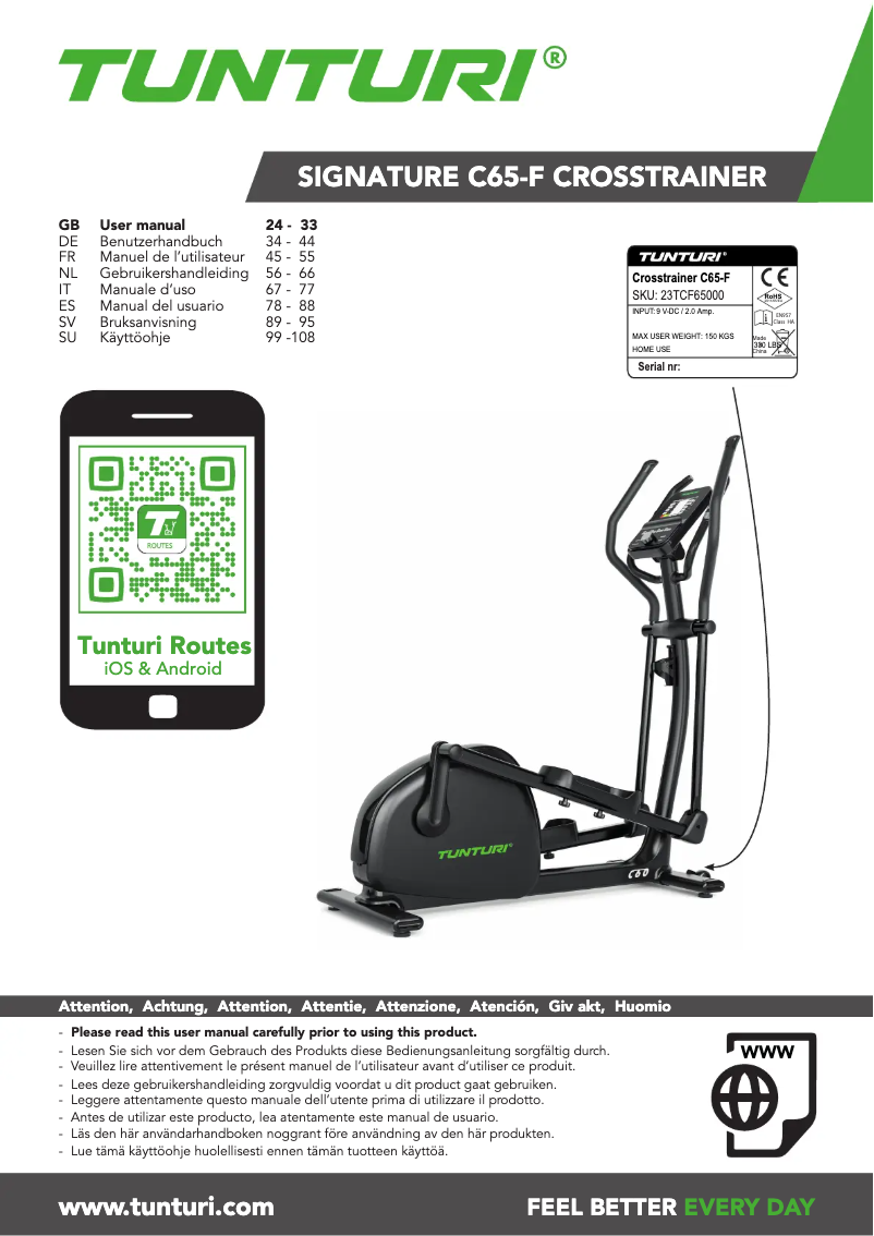 Page 1 de la notice Manuel utilisateur Tunturi Signature C65-F