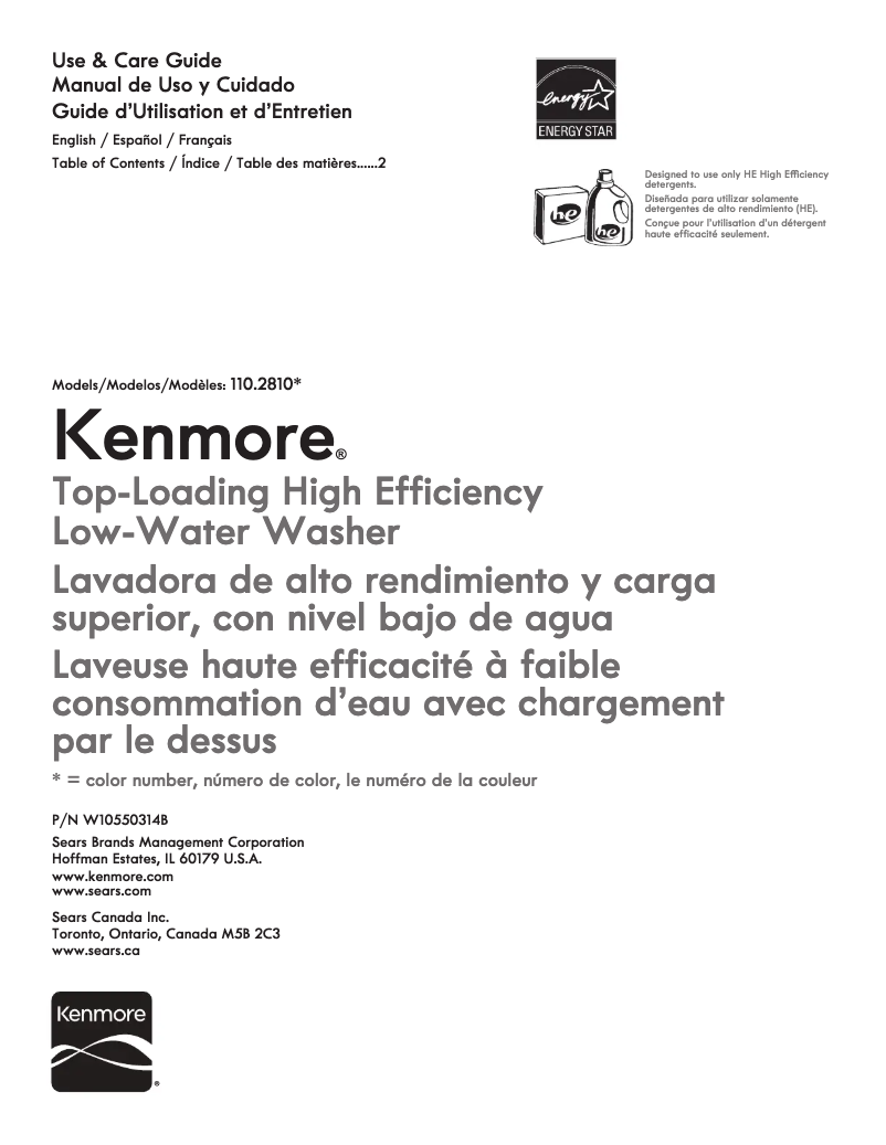 Page 1 de la notice Manuel utilisateur Kenmore 11028103