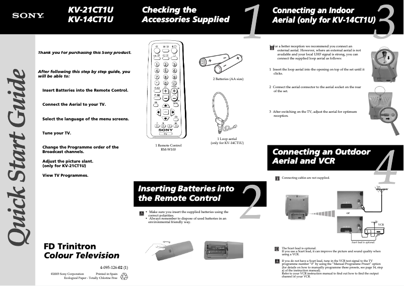 Page 1 de la notice Guide d'installation Sony KV-21CT1U
