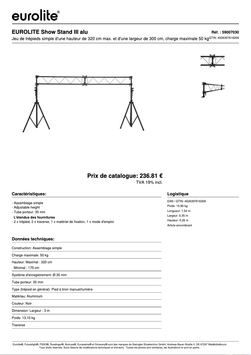 Page n°1 - Fiche technique Eurolite Show Stand III