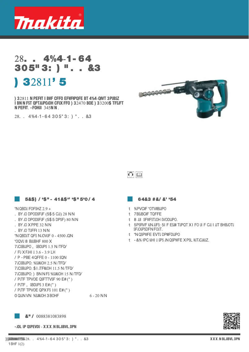 Page 1 de la notice Fiche technique Makita HR2811FT