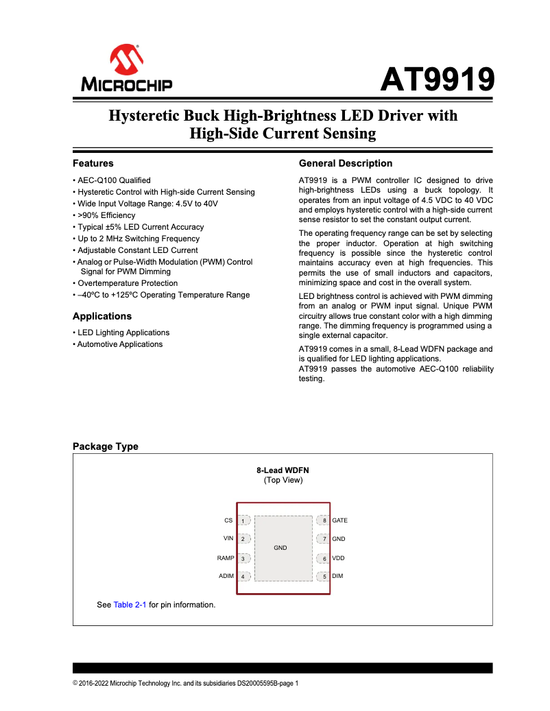 Page 1 de la notice Manuel utilisateur Microchip AT9919