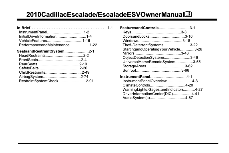 Page 1 de la notice Manuel utilisateur Cadillac Escalade ESV (2008)