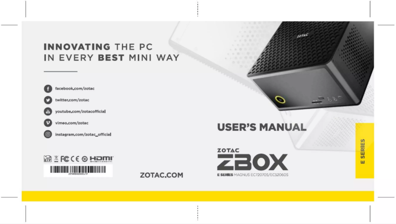 Page 1 de la notice Manuel utilisateur Zotac ZBOX Magnus EC72070S