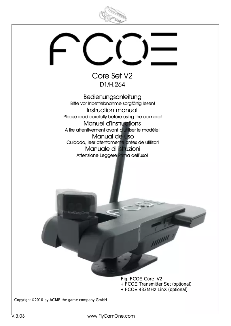 Page n°1 - Manuel utilisateur CamOne FlyCamOne FCOIII
