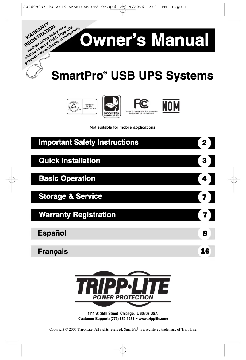 Page 1 de la notice Manuel utilisateur Tripp Lite SmartPro SMART750USBTAA