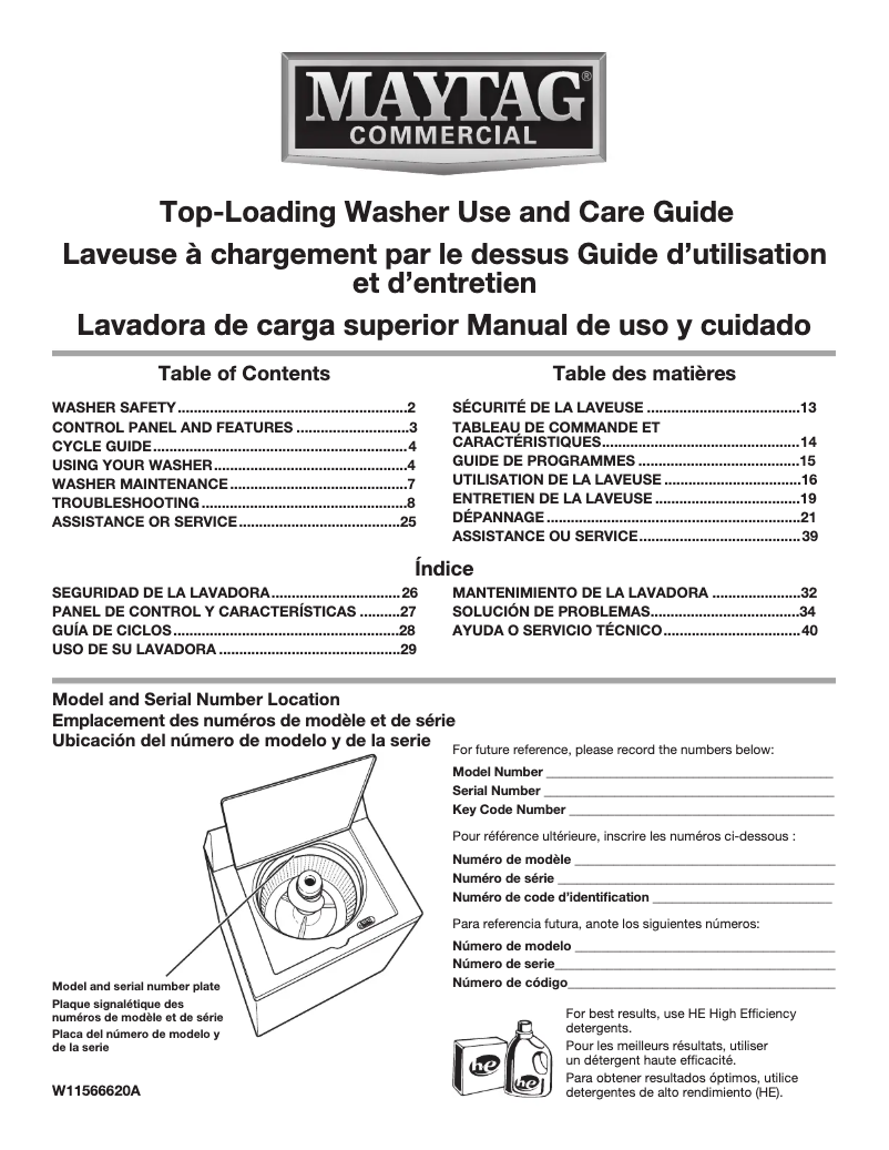 Page n°1 - Manuel utilisateur Maytag MVWP575GW