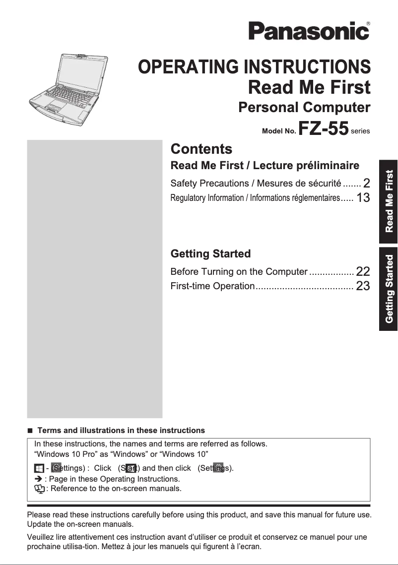 Page 1 de la notice Manuel utilisateur Panasonic Toughbook 55