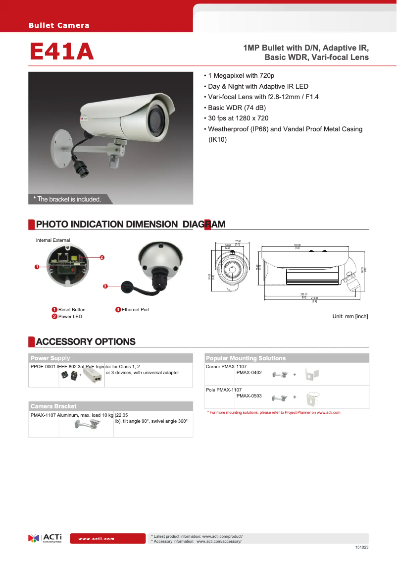 Page 1 de la notice Fiche technique ACTi E41A