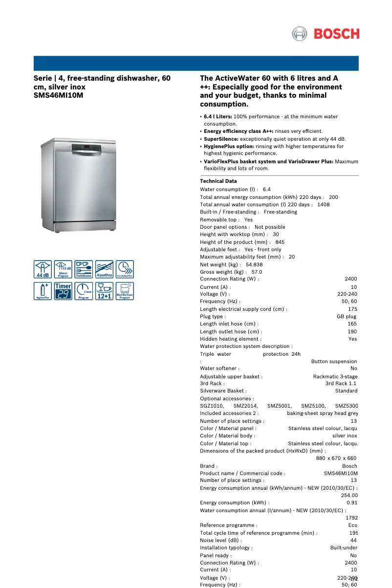 Image de la première page du manuel de l'appareil SMS46MI10M