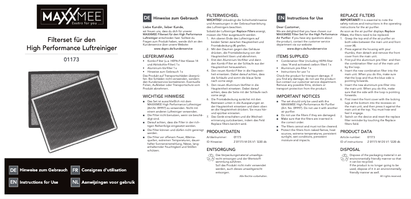 Page n°1 - Manuel utilisateur Maxxmee 01173