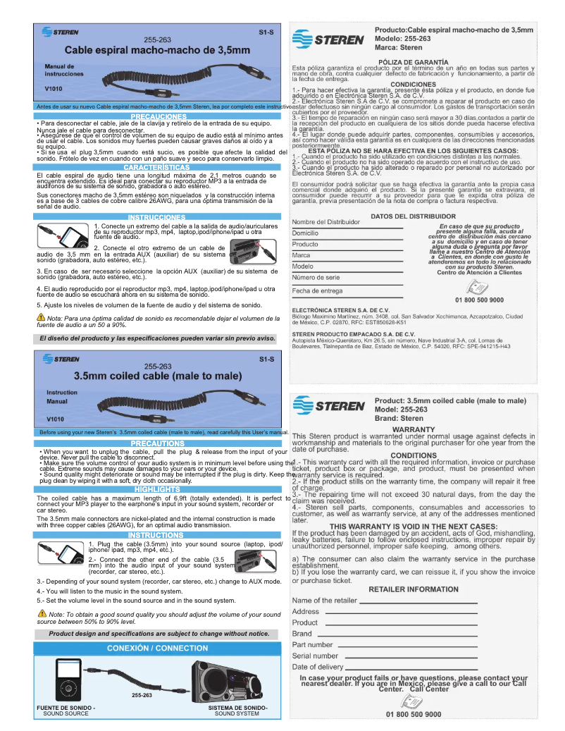 Page 1 de la notice Manuel utilisateur Steren 255-263