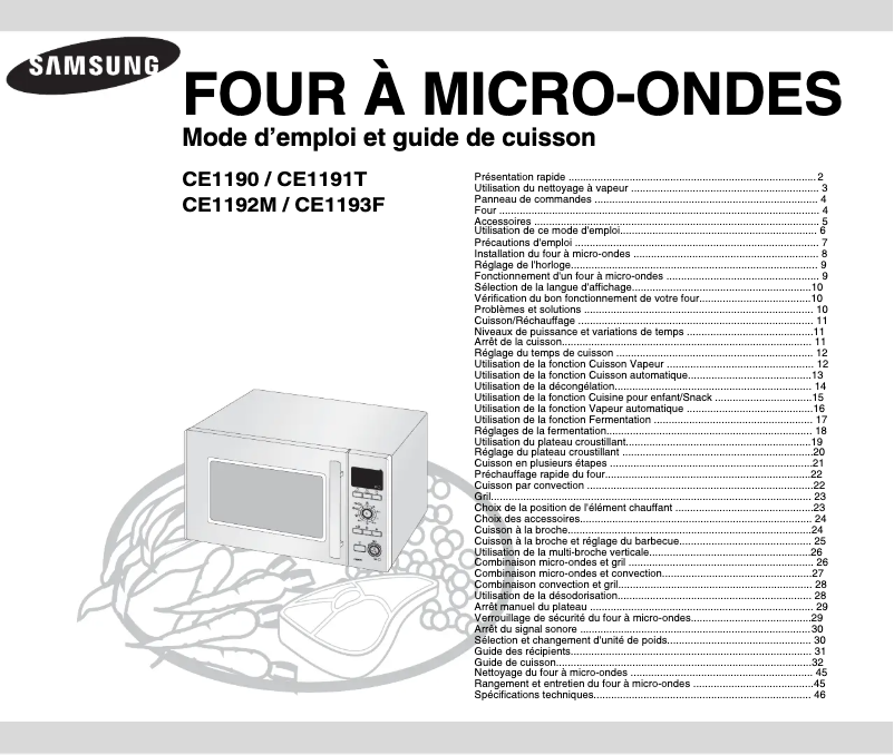 Page n°1 - Manuel utilisateur Samsung CE1193F