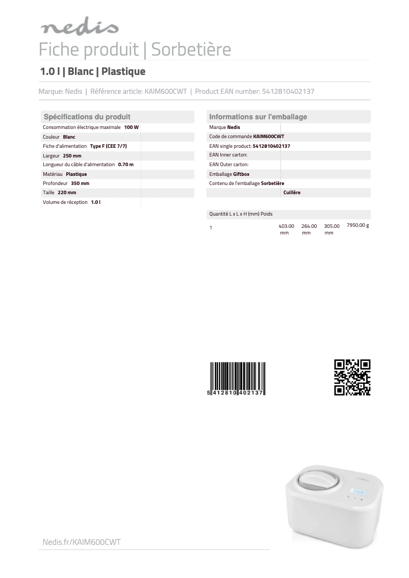 Image de la première page du manuel de l'appareil KAIM600CWT