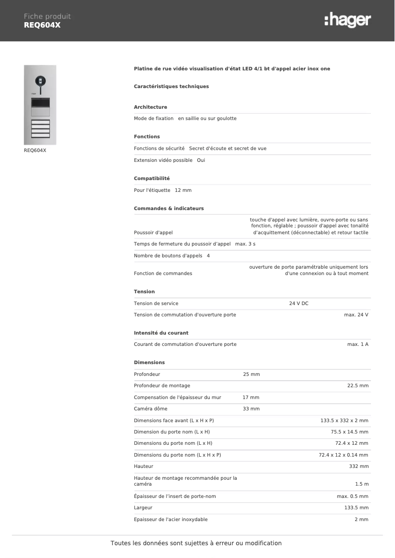 Image de la première page du manuel de l'appareil REQ604X