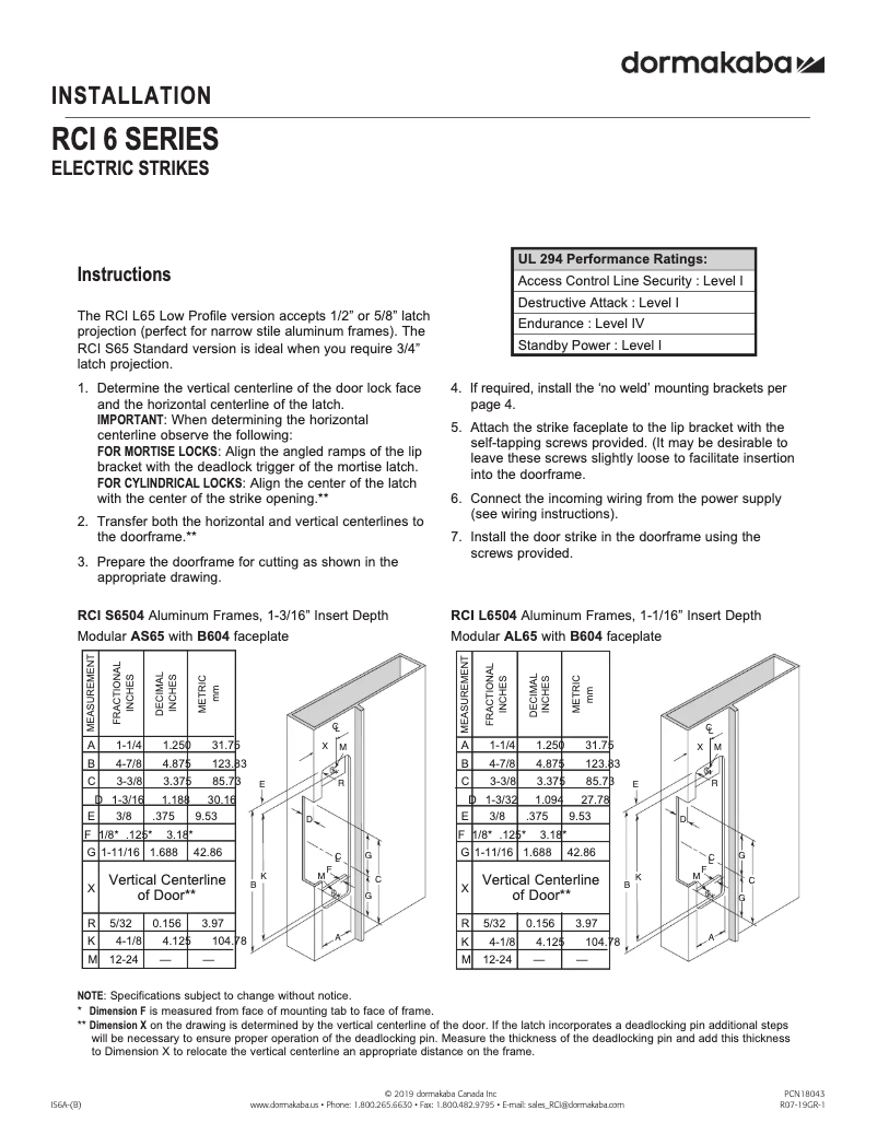 Page 1 of the manual User Manual Dormakaba RCI 6