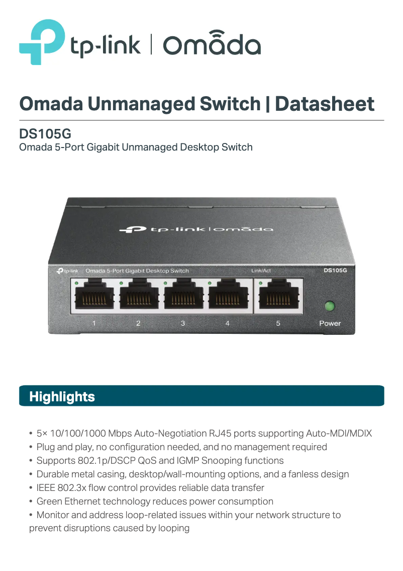 Image de la première page du manuel de l'appareil Omada DS105G