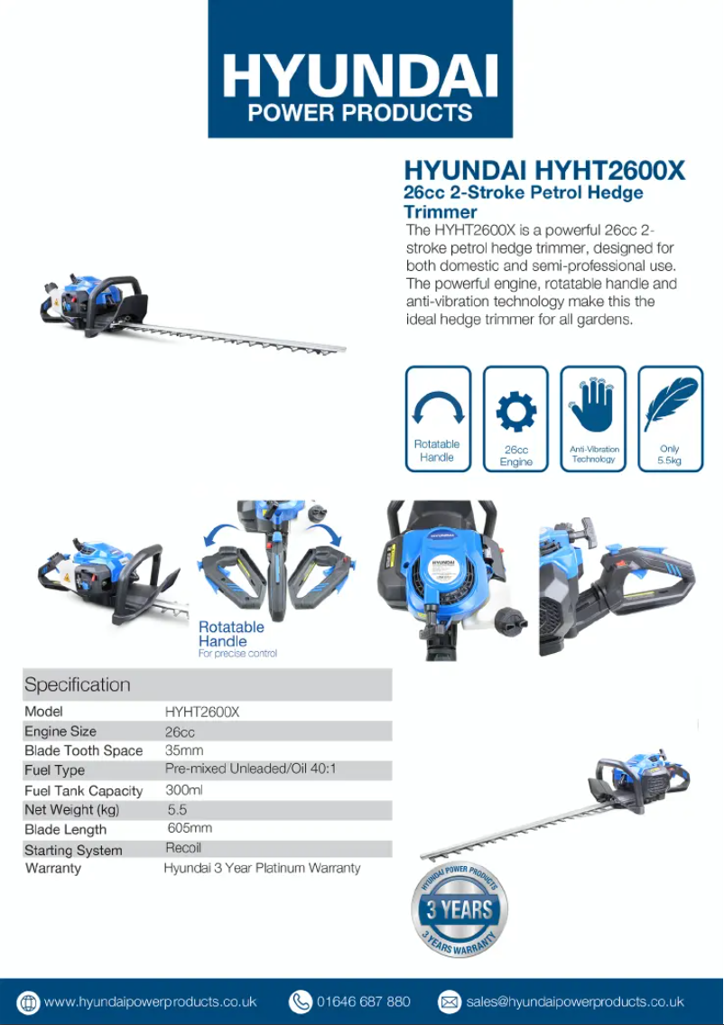 Page 1 de la notice Fiche technique Hyundai HYHT2600X