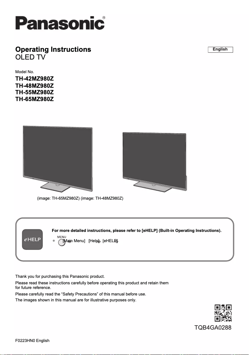 Page 1 de la notice Manuel utilisateur Panasonic TH-65MZ980Z