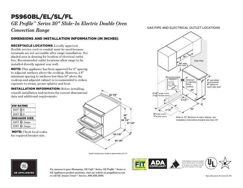 Page n°1 - Fiche technique GE Profile PS960FLDS