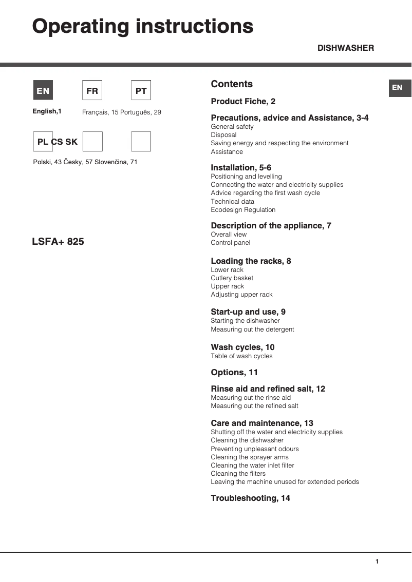Image de la première page du manuel de l'appareil LSFA+ 825 X/HA