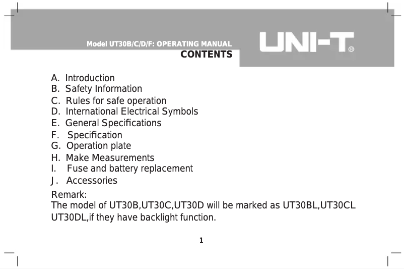 Página 1 del manual Manual de usuario Uni-T UT30C