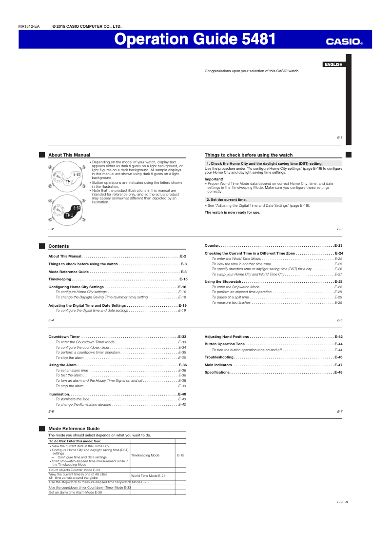 Page n°1 - Manuel utilisateur Casio 5481