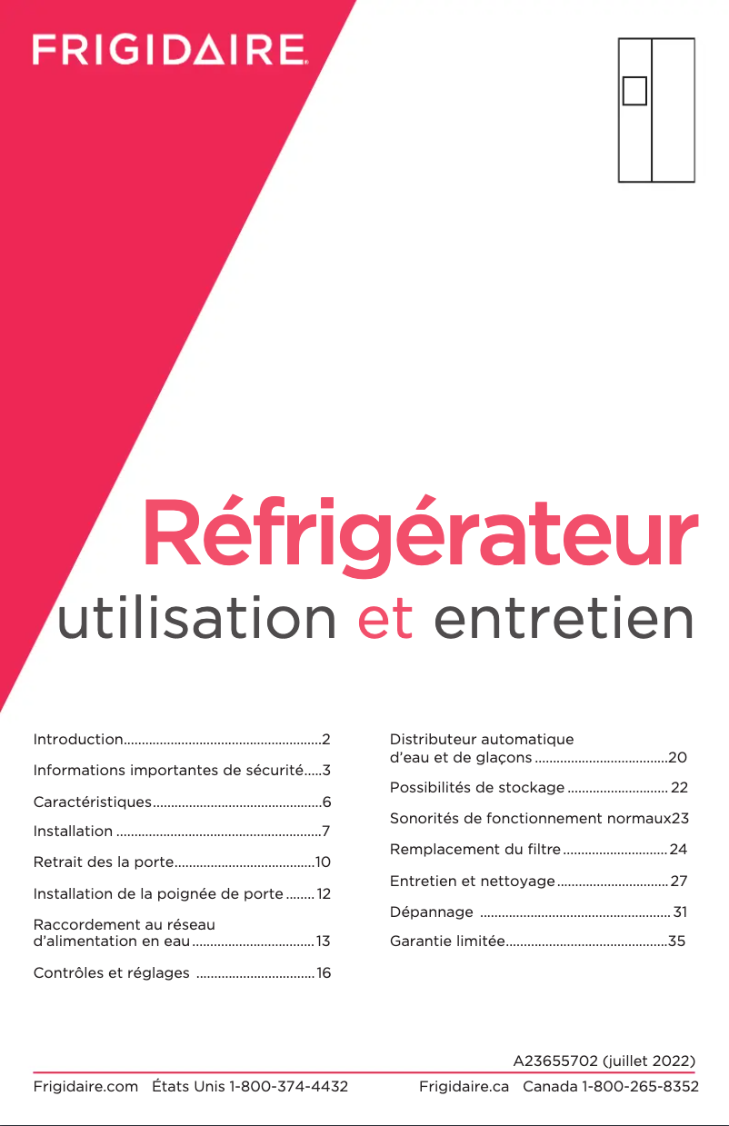 Page n°1 - Manuel utilisateur Frigidaire PRSC2222AF