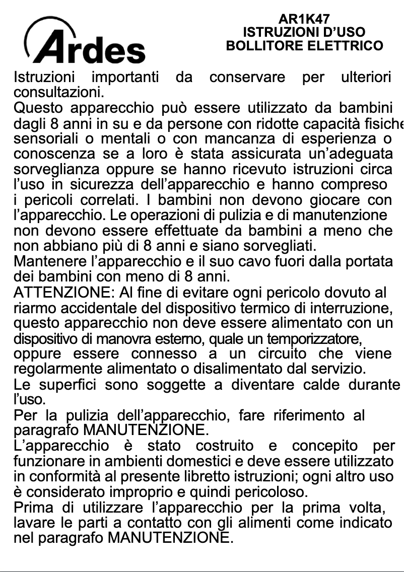 Página 1 del manual Manual de usuario Ardes AR1K47