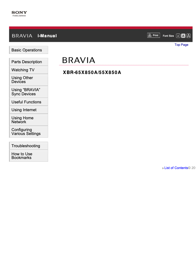 Image de la première page du manuel de l'appareil XBR-55X850A
