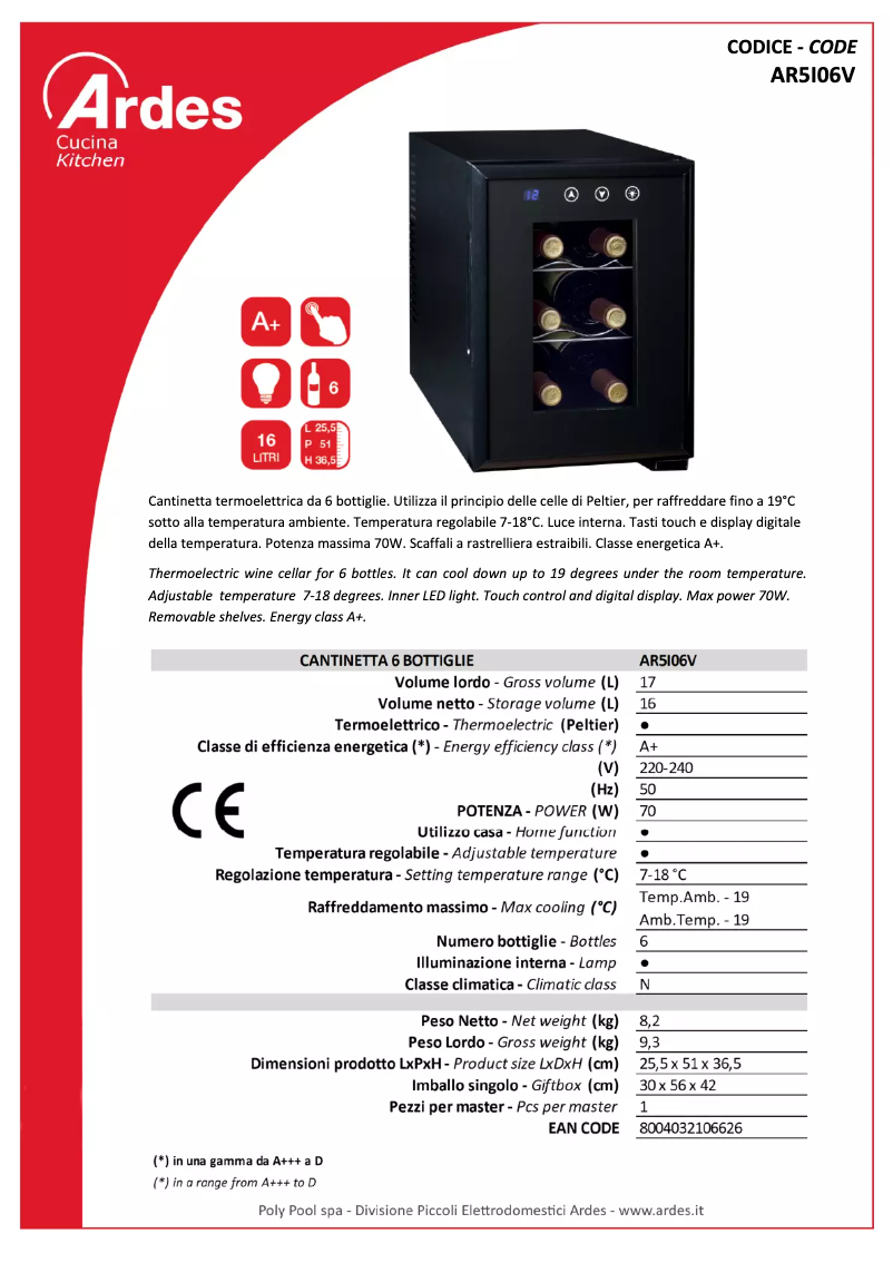 Page 1 de la notice Fiche technique Ardes AR5I06V