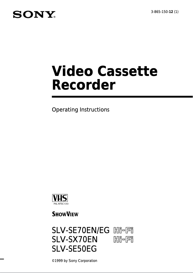 Page 1 de la notice Manuel utilisateur Sony SLV-SE50EG
