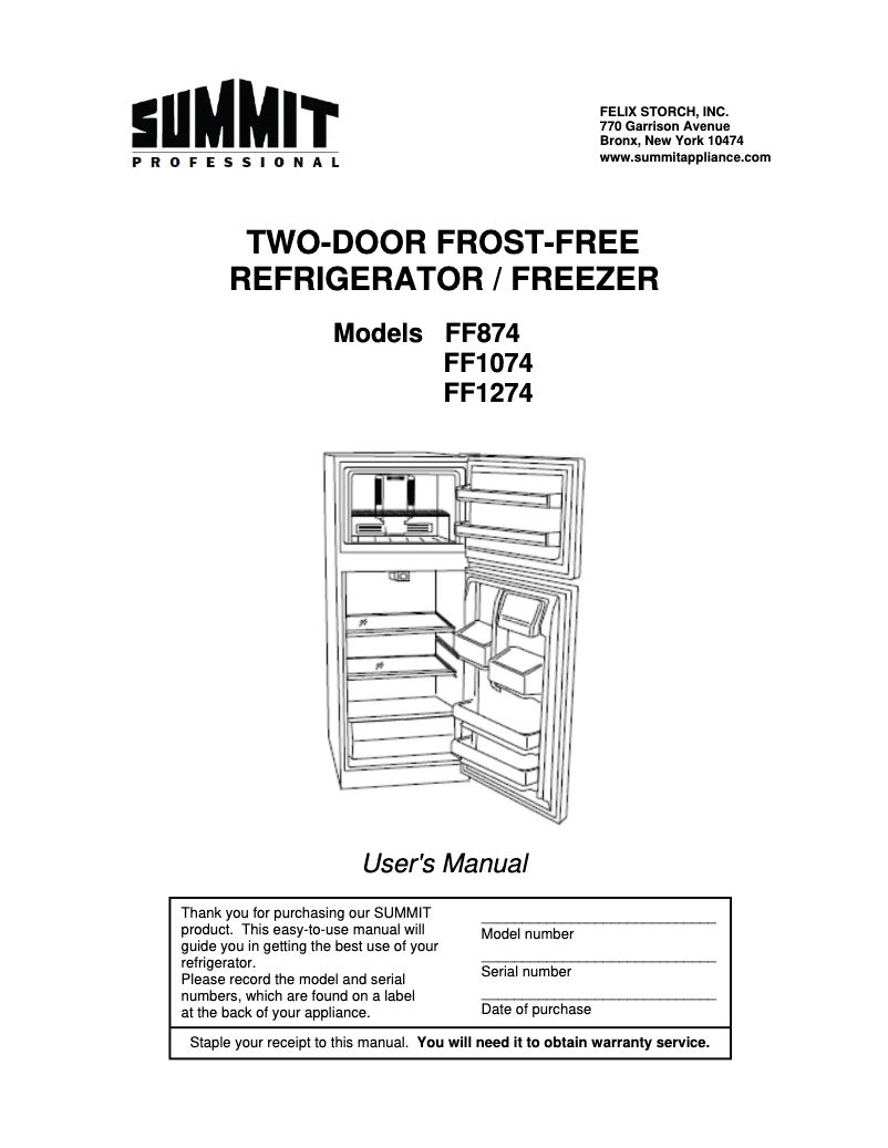 Page 1 de la notice Manuel utilisateur Summit FF1074