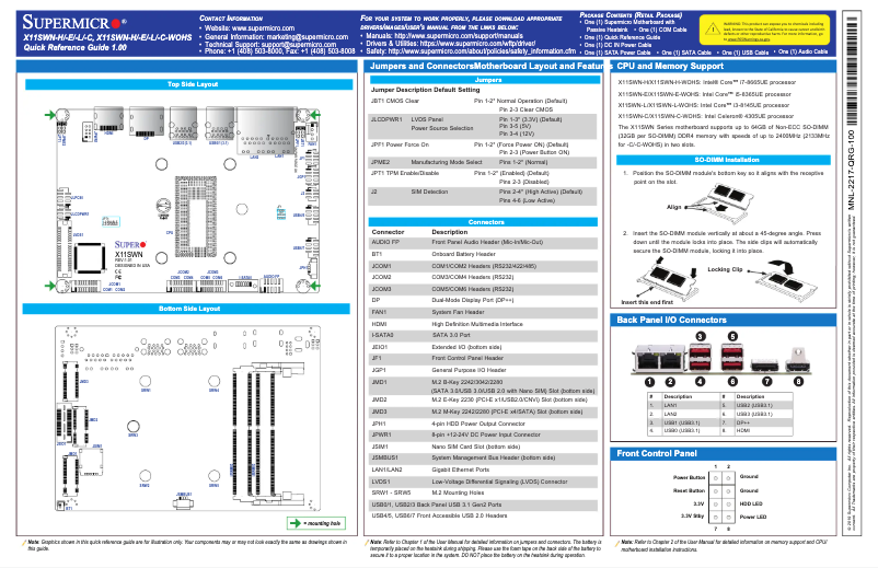 Page 1 de la notice Guide de démarrage rapide Supermicro X11SWN-L