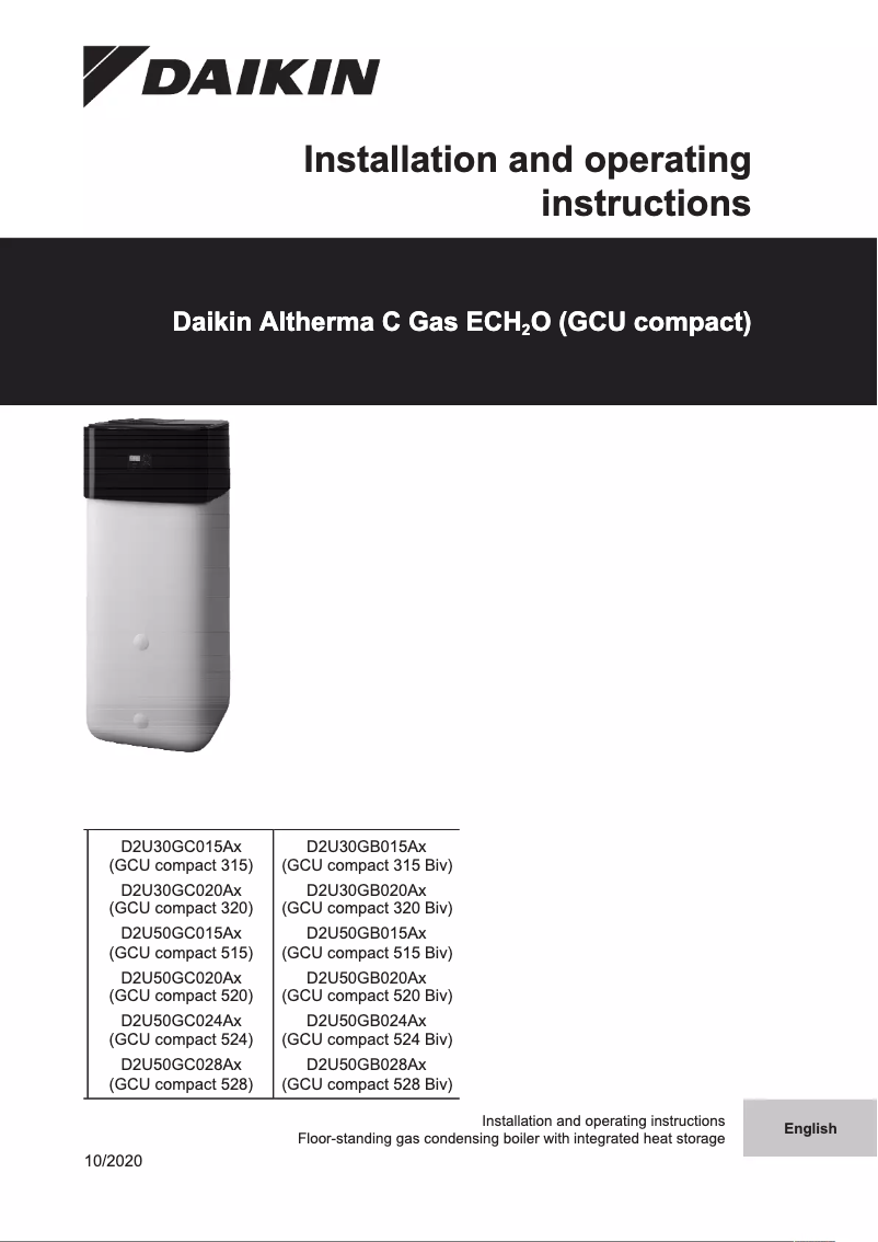 Page 1 de la notice Manuel utilisateur Daikin D2U30GC015AA