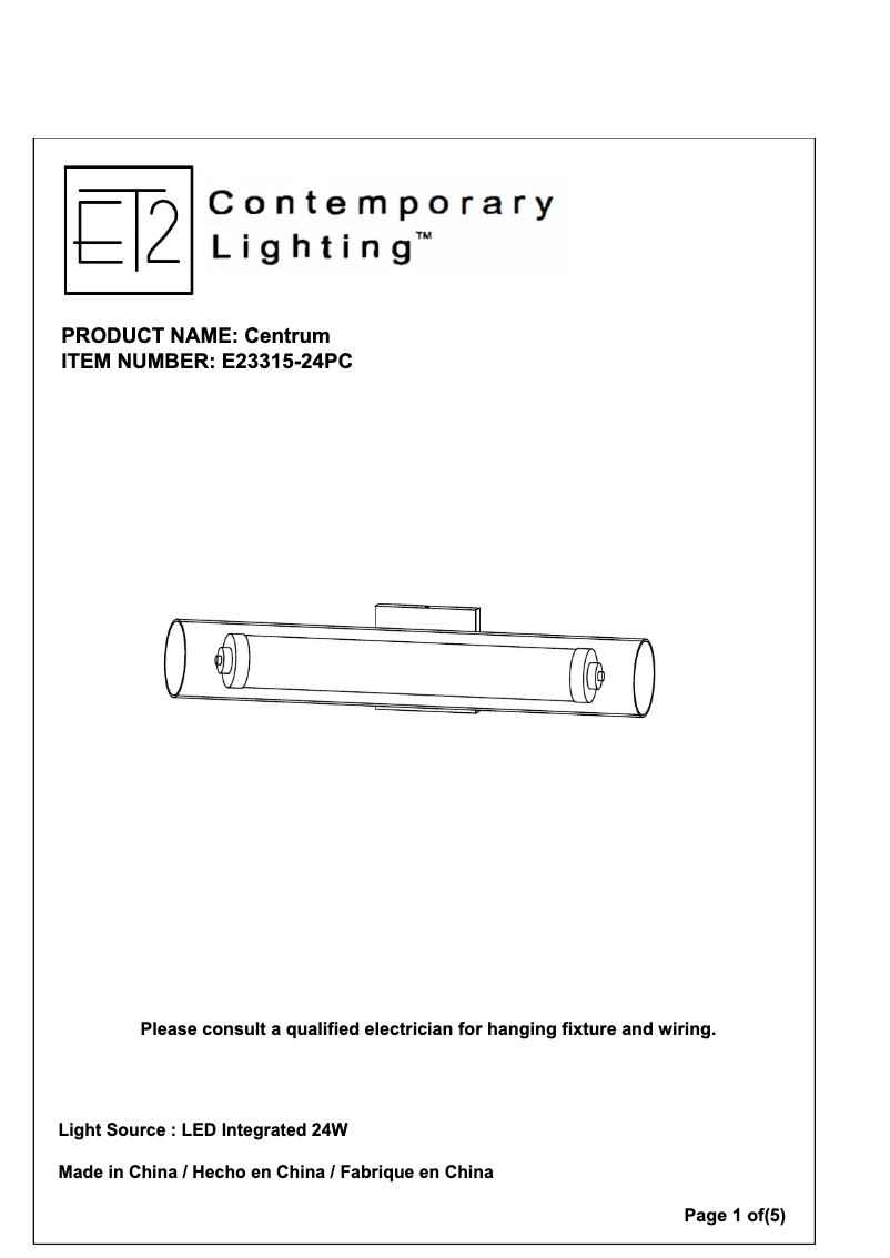 Page n°1 - Manuel utilisateur ET2 Centrum E23315-24PC