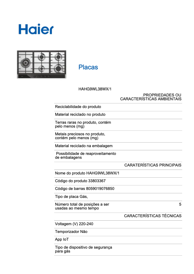 Page n°1 - Label énergétique Haier HAHG9WL38WX/1