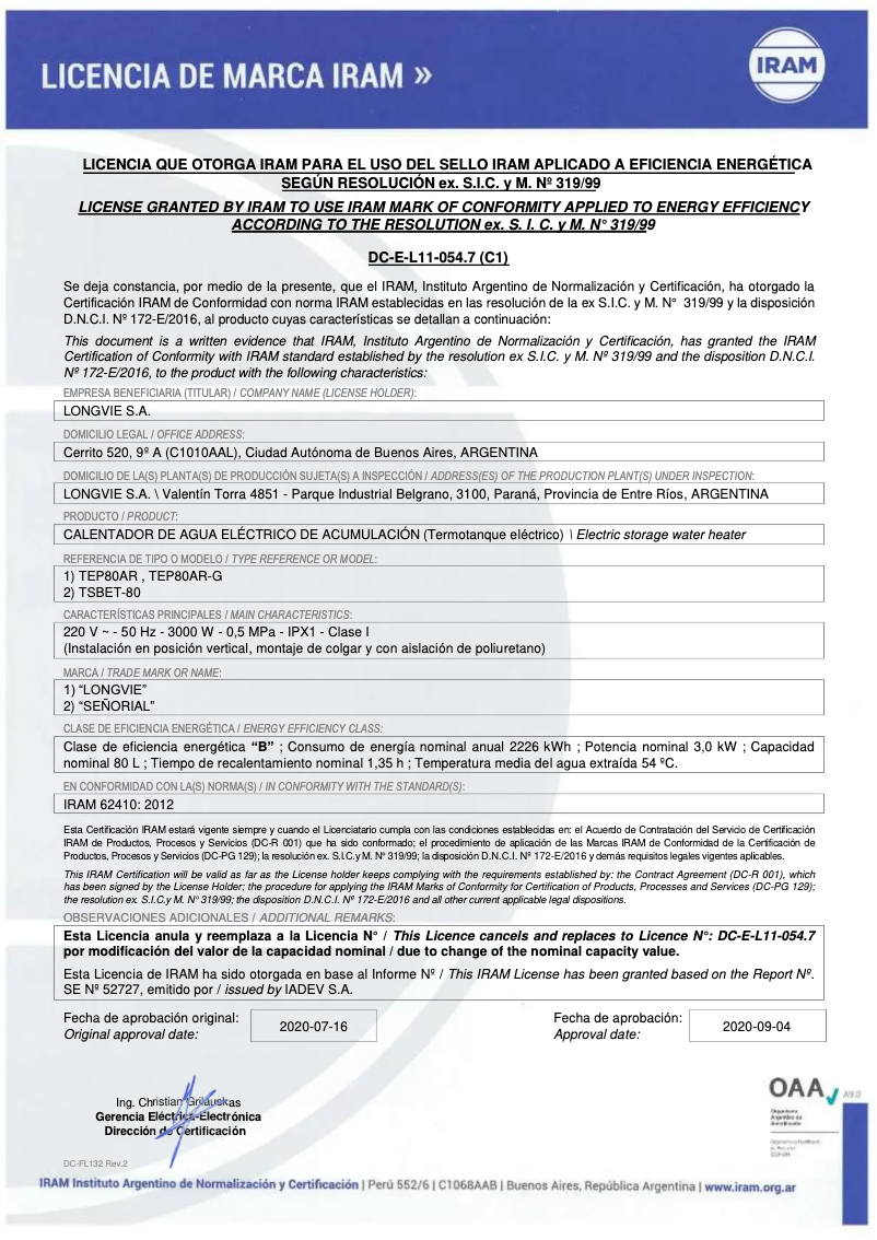 Page n°1 - Manuel utilisateur Longvie TEP80AR