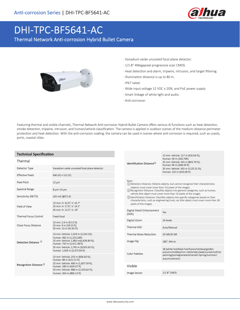 Page 1 de la notice Fiche technique Dahua Technology TPC-BF5641-AC