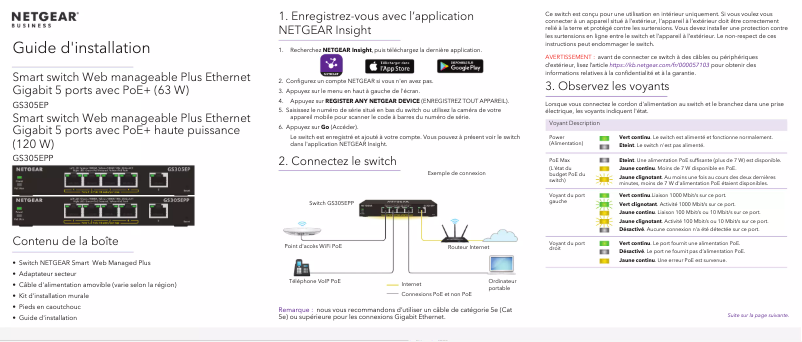 Page 1 de la notice Guide d'installation Netgear GS305E