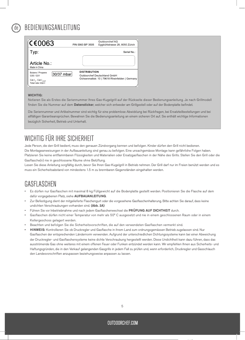 Page n°1 - Manuel utilisateur Outdoor Chef Leon 570