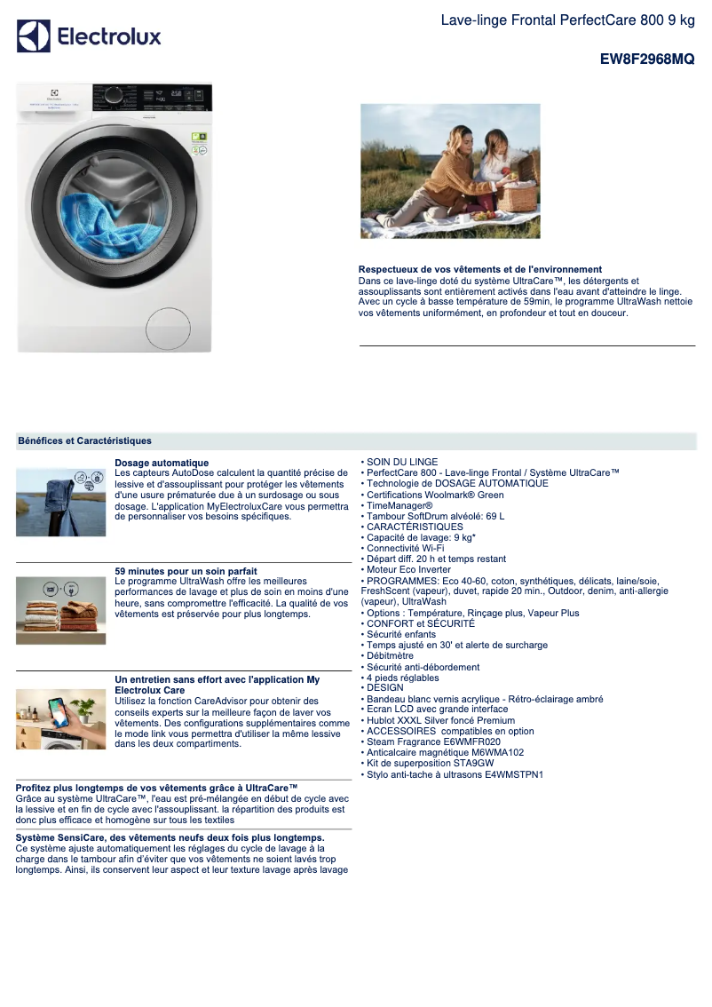 Page n°1 - Fiche technique Electrolux EW8F2968MQ